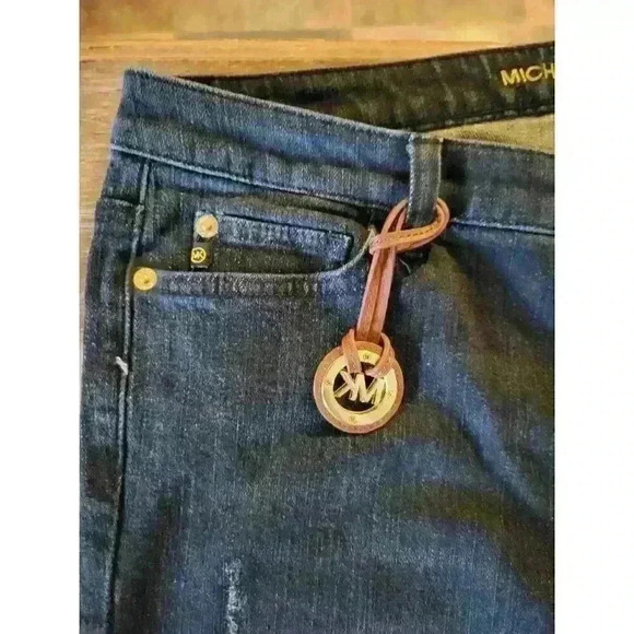 Michael Kors Dark Wash Skinny Jeans Gold Button Keychain Accessory Size 10 - Picture 10 of 10